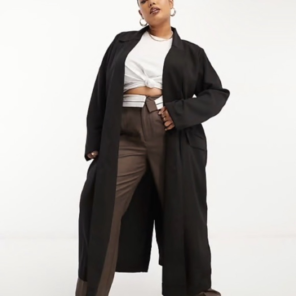 Long Oversized Black Waterfall Notched Grunge Staple Capsule Trenchcoat Large